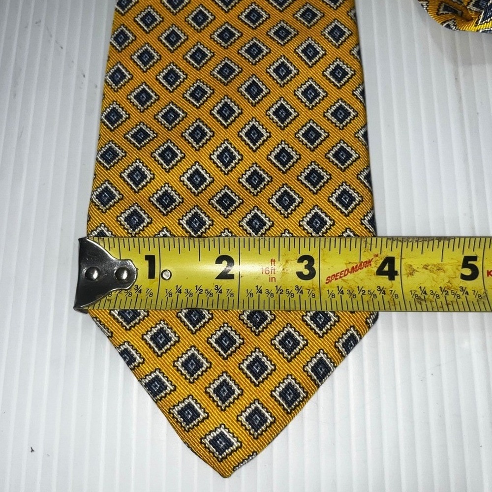 HAROLD POWELL Silk Geometric‎ Diamond Pattern Necktie Yellow Blue Men's - Picture 2 of 5